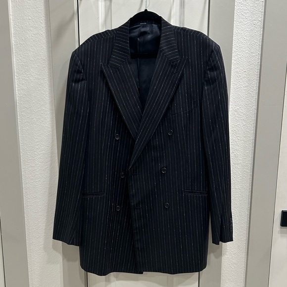 Versace Collection 2 Piece Pinstripe Double Breasted Suit Jacket Set 58 L / 48 L - Picture 2 of 13